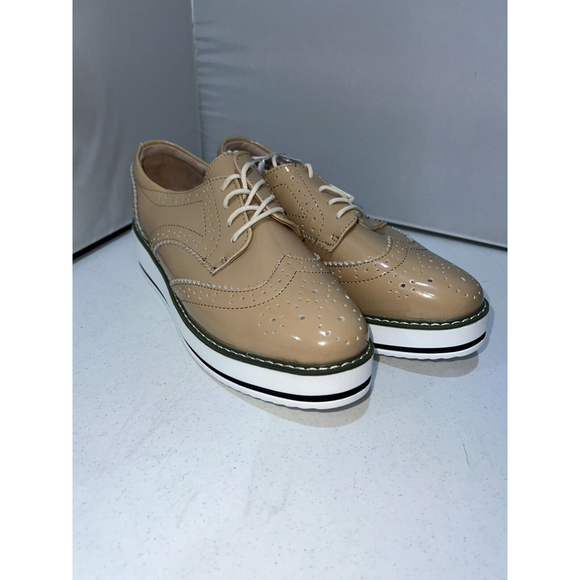 Dadawen NWT Beige Patent Wingtip Oxford Shoes Women’s Size 41 (9.5 US) - Picture 5 of 13